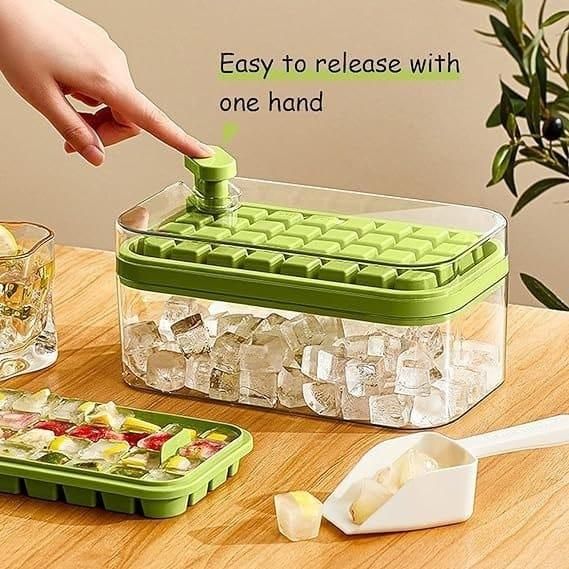 Silicone 2 Layer Ice Cube Tray With Storage Box & Ice Scoop