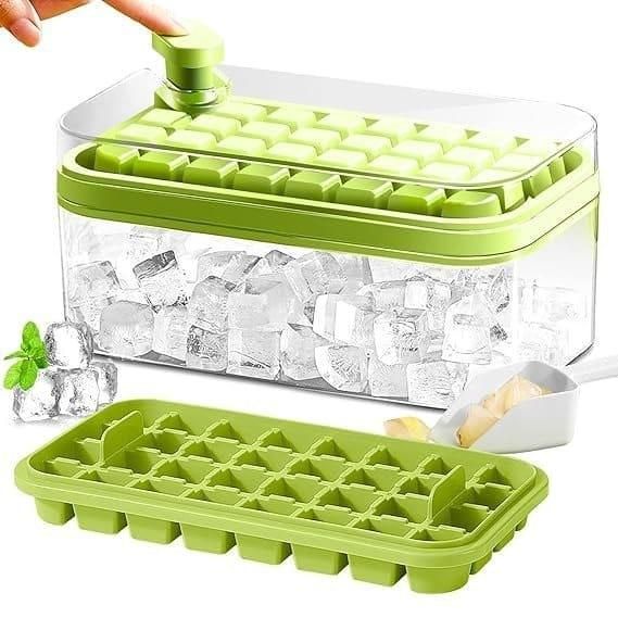 Silicone 2 Layer Ice Cube Tray With Storage Box & Ice Scoop
