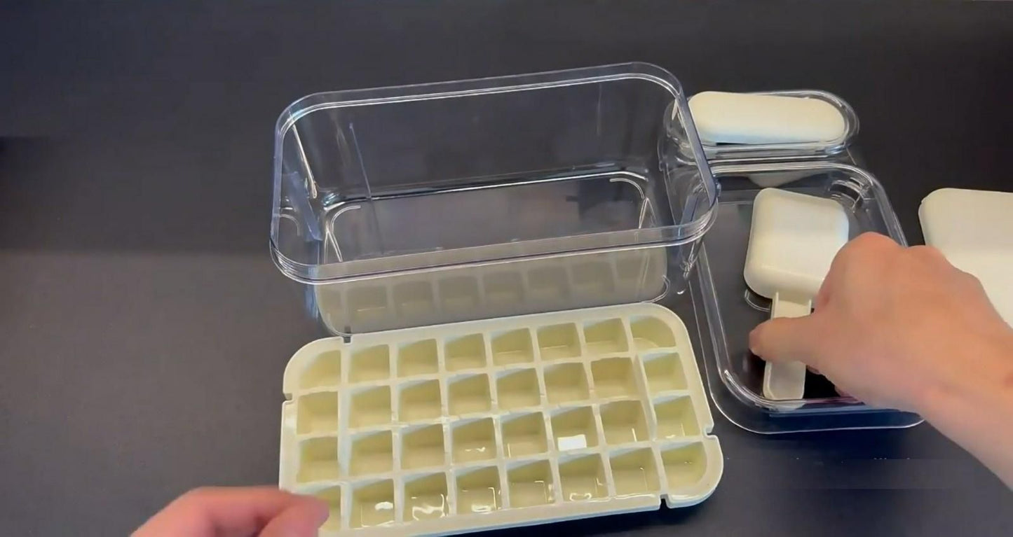 Silicone 2 Layer Ice Cube Tray With Storage Box & Ice Scoop