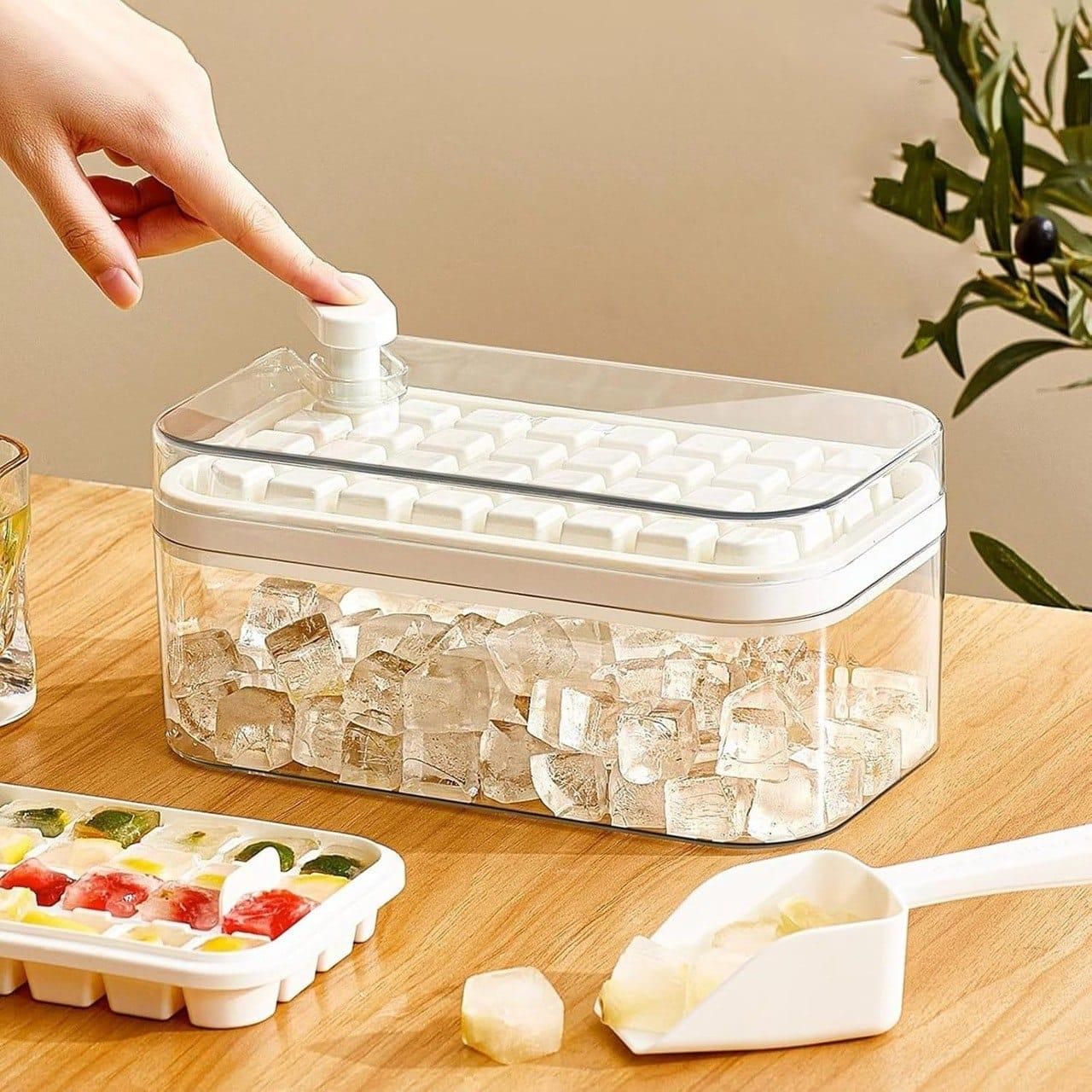 Silicone 2 Layer Ice Cube Tray With Storage Box & Ice Scoop