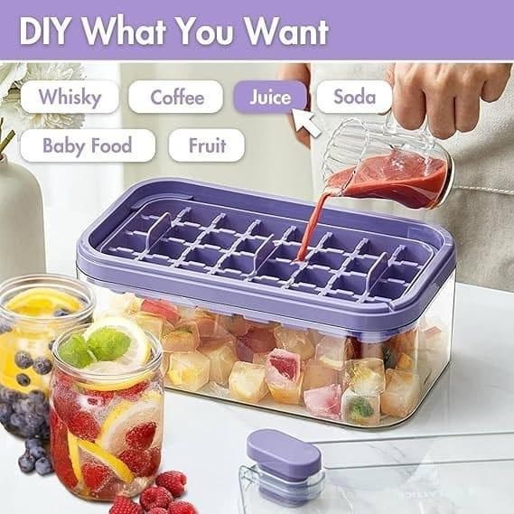 Silicone 2 Layer Ice Cube Tray With Storage Box & Ice Scoop