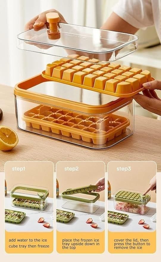 Silicone 2 Layer Ice Cube Tray With Storage Box & Ice Scoop